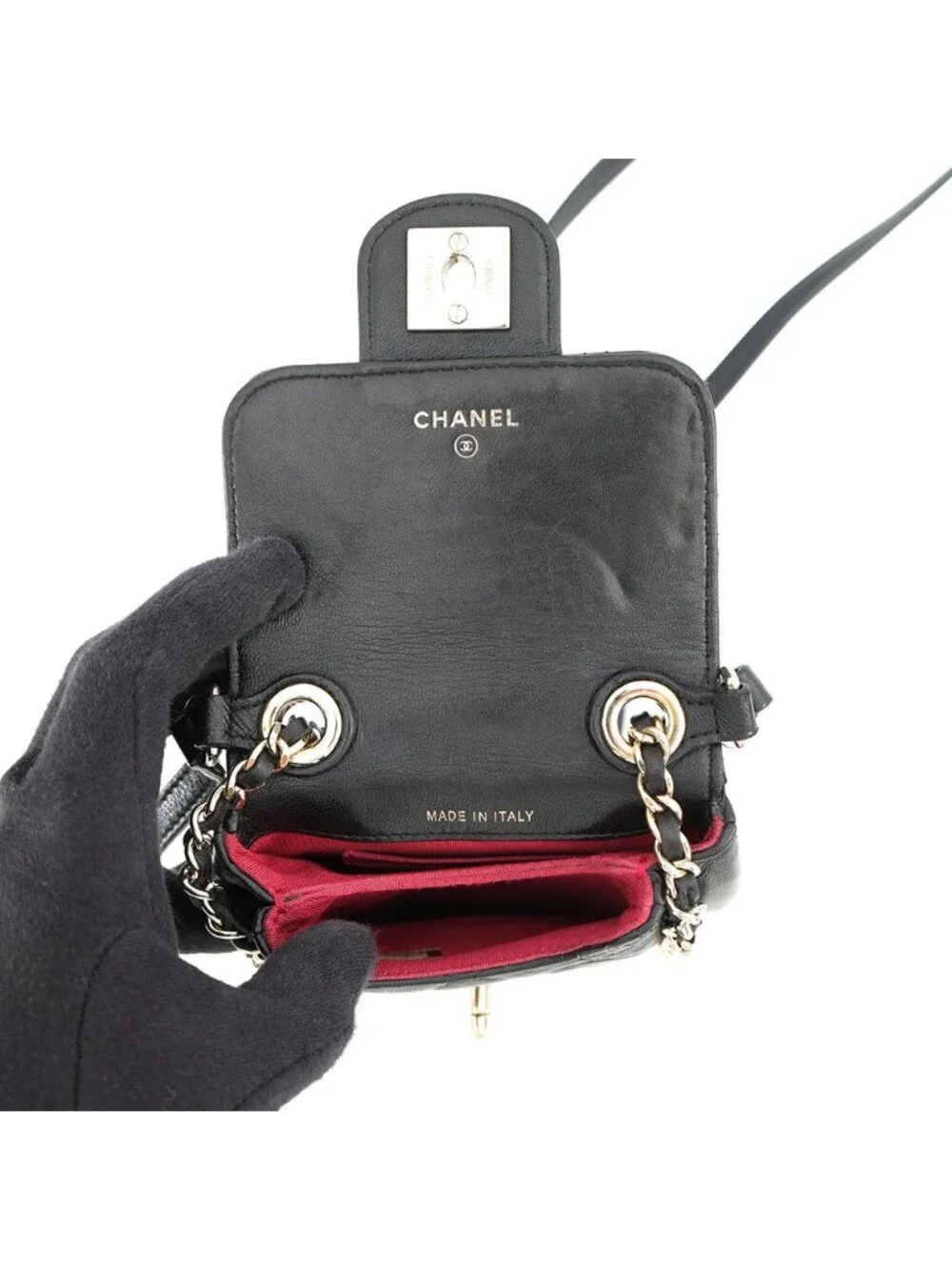 Chanel Chain Phone Case Quilted CC Logo Lambskin Bag Black